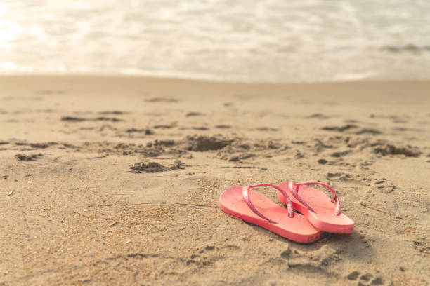 istock A pair of flip-flops on a sandy beach on Atlantic ocean 1325382839