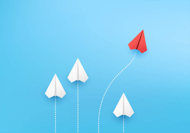 istock Business creative idea minimal concept plane 3D paper, group of paper plane in one direction, one individual pointing in the different way. plane 3D on blue paper for business new idea creativity innovative 1325383194