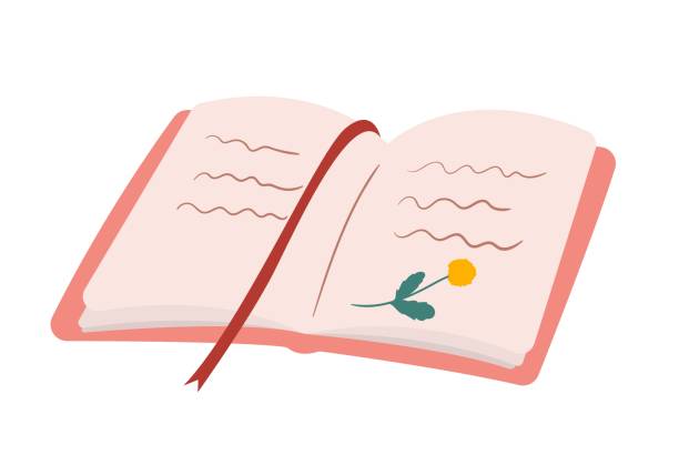 otwarta książka z kwiatem - notes ilustracje stock illustrations