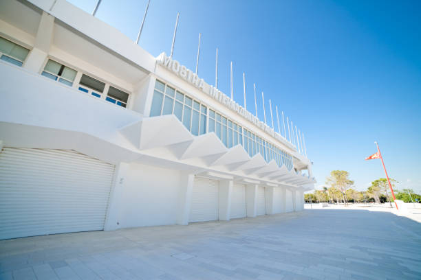 Venice film Festival Building Venice, Italy - June 13, 2021: Close-up of the empty  area of the Venice Film Festival Palace, Italy. premio stock pictures, royalty-free photos & images