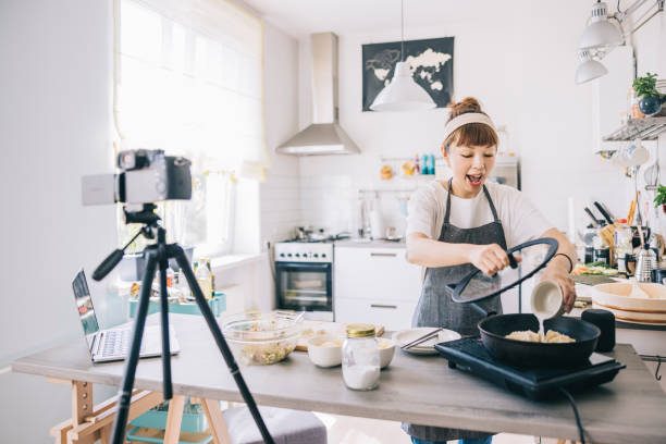 istock Woman recording virtual cooking class 1325387522