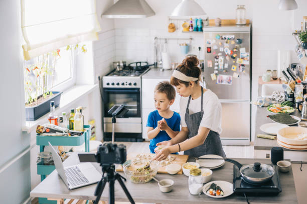 istock Japanese woman making virtual cooking class 1325387542