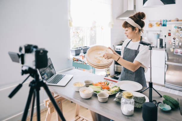 istock Japanese food vlogger at home 1325387584