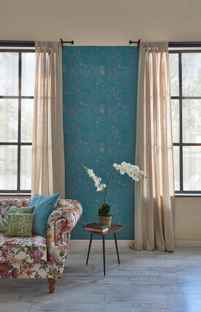 istock modern home interior living room in blue wall paper frame 1325389718
