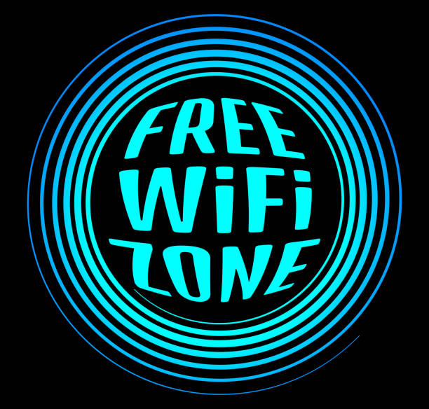 ilustrações de stock, clip art, desenhos animados e ícones de round vector neon icon labeled free wi fi zone on a black background - wifi zone