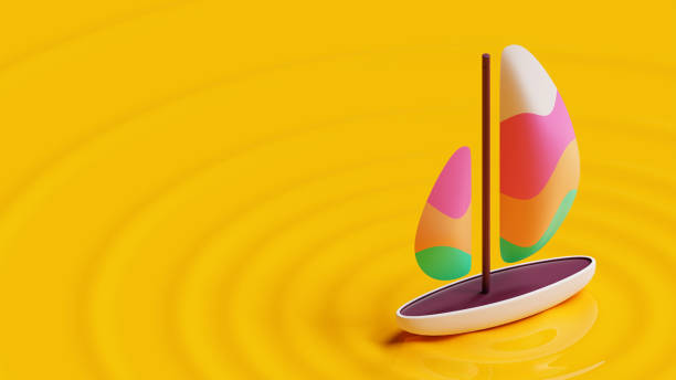 istock Summer landing page template with sailboat 3D Rendering 1325390019
