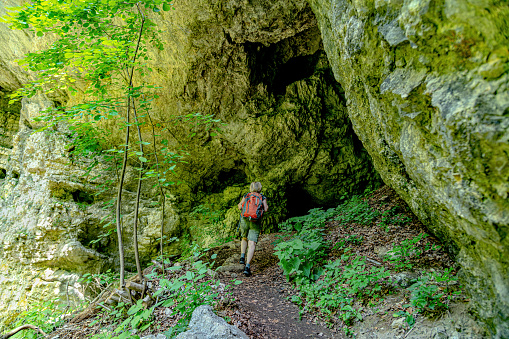 A female hiker in the Pokljuka gorge,Bled,Gorenjska ,Julian alps, Slovenia