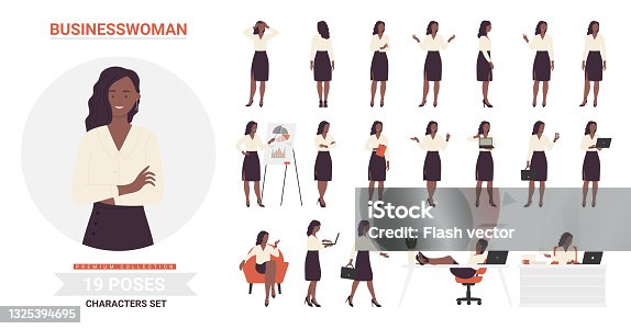 istock African american black businesswoman character poses infographic set 1325394695