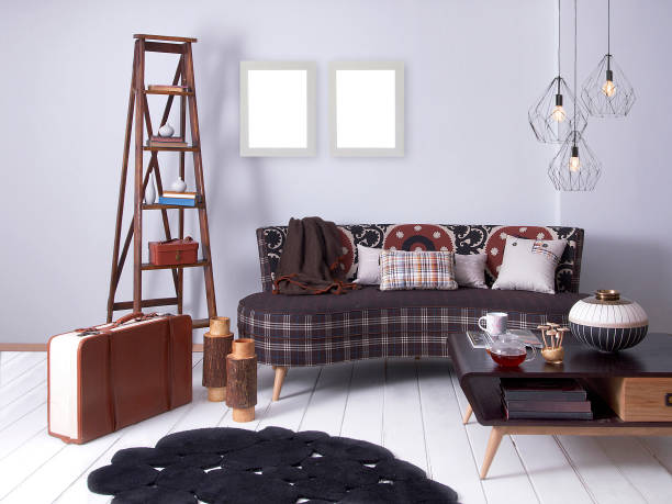 Stylish scandinavian interior of open space.