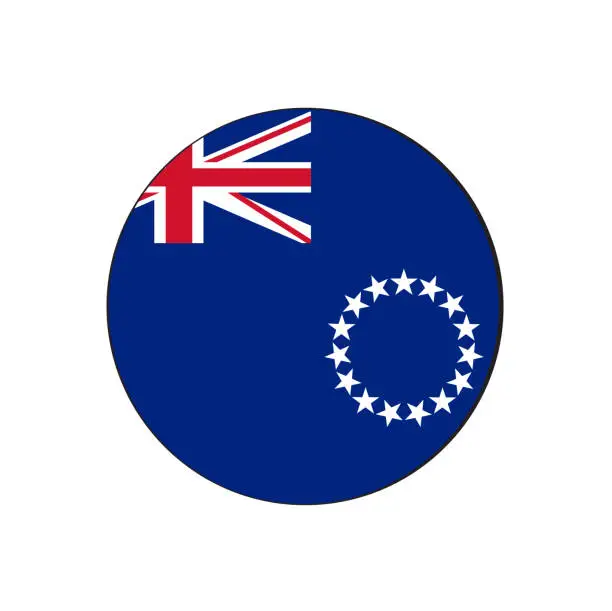 Vector illustration of Cook Islands Flag Button circle on isolated white for Oceania Country push button concepts.