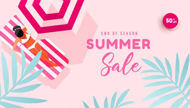 Vector illustration of Summer sale banner vector illustration. Summer beach flat design