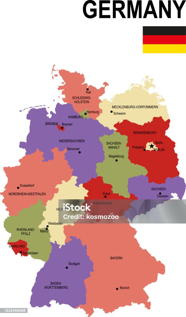Map Germanyone Color Germany Colorful Flat Map With Flag Stock Illustration - Download Image ...