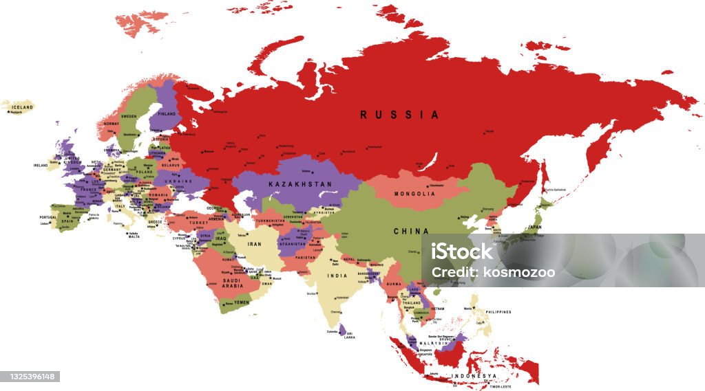 Eurasia Map Color Eurasia Colorful Flat Map Stock Illustration - Download Image Now ...