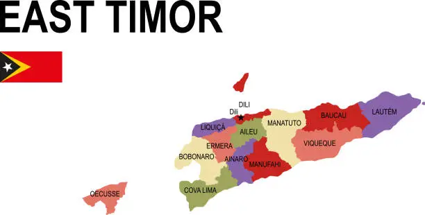 Vector illustration of East Timor colorful flat map with flag