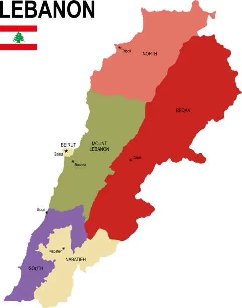 Vector illustration of Lebanon colorful flat map with flag