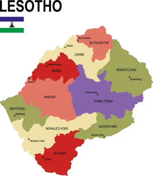 Vector illustration of Lesotho colorful flat map with flag