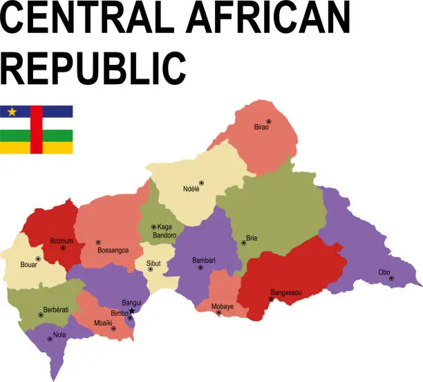 Vector illustration of Central African Republic colorful flat map with flag