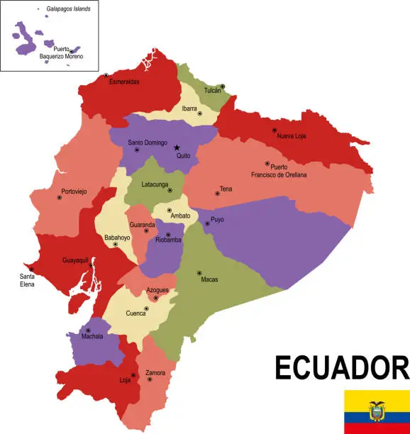 Vector illustration of Ecuador colorful flat map with flag