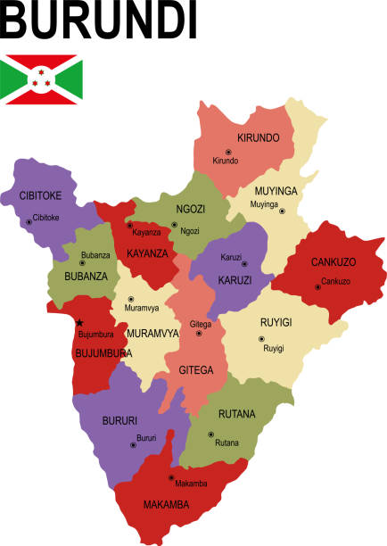 Burundi colorful flat map with flag Burundi colorful flat map with flag burundi east africa stock illustrations