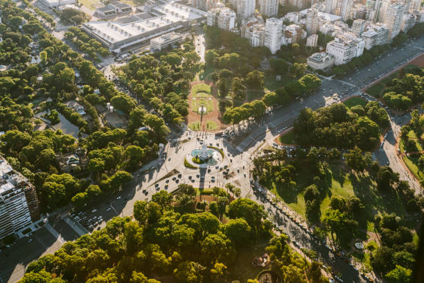 aerial view of buenos aires cityscape and public park - buenos aires stockfoto's en -beelden