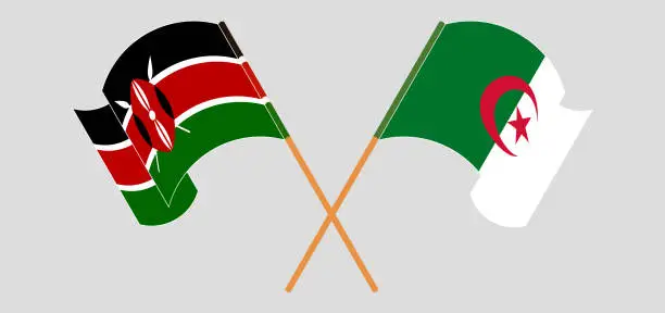 Vector illustration of Crossed and waving flags of Kenya and Algeria