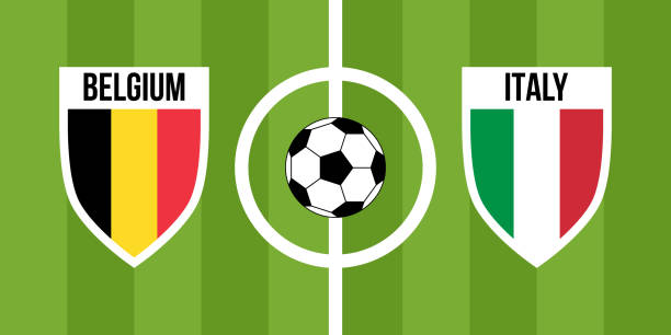 ilustrações de stock, clip art, desenhos animados e ícones de belgium vs italy, teams shield shaped national flags - belgium belgian flag flag shield