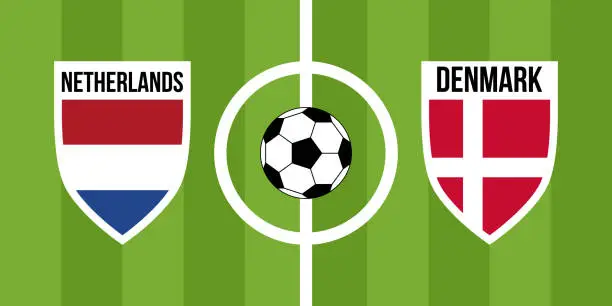Vector illustration of netherlands vs denmark, teams shield shaped national flags