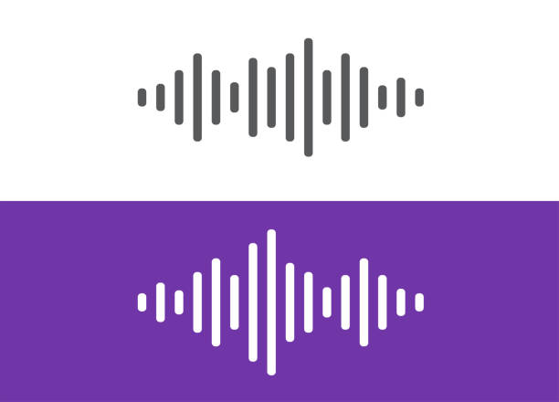 Sound wave equalizer isolated on purple background. Voice and music audio concept. Vector illustration Sound wave equalizer isolated on purple background. Voice and music audio concept. Vector illustration signal level stock illustrations