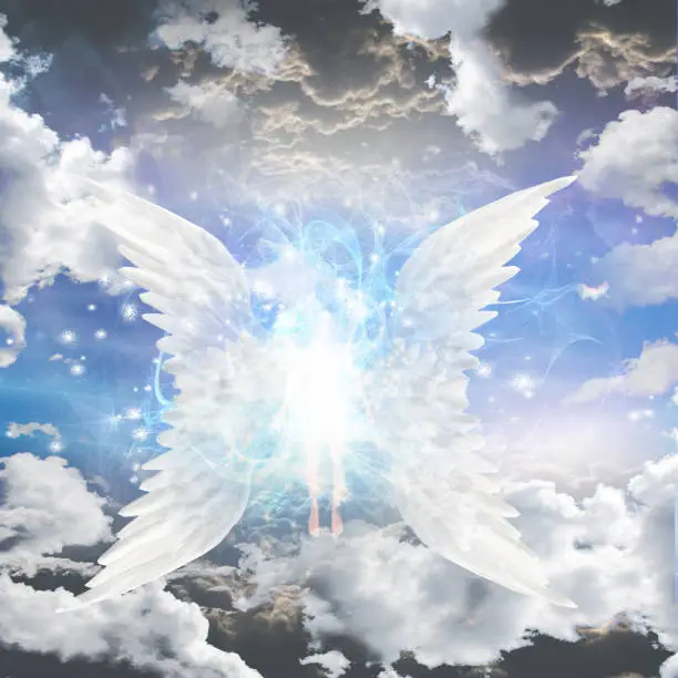 Angel's wings. Spiritual composition. 3D rendering.