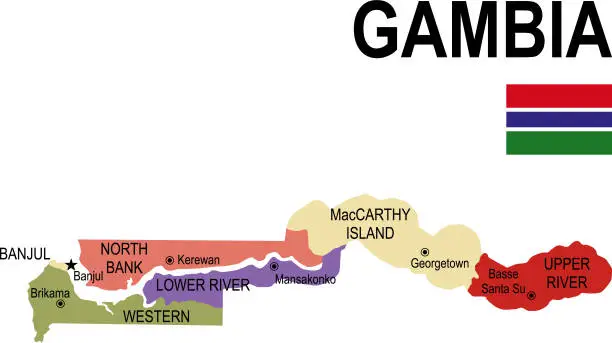 Vector illustration of Gambia colorful flat map with flag