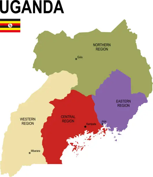 Vector illustration of Uganda colorful flat map with flag