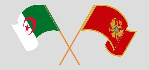 Vector illustration of Crossed and waving flags of Algeria and Montenegro