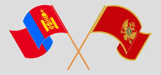 Vector illustration of Crossed and waving flags of Mongolia and Montenegro