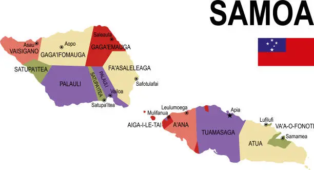 Vector illustration of Samoa colorful flat map with flag