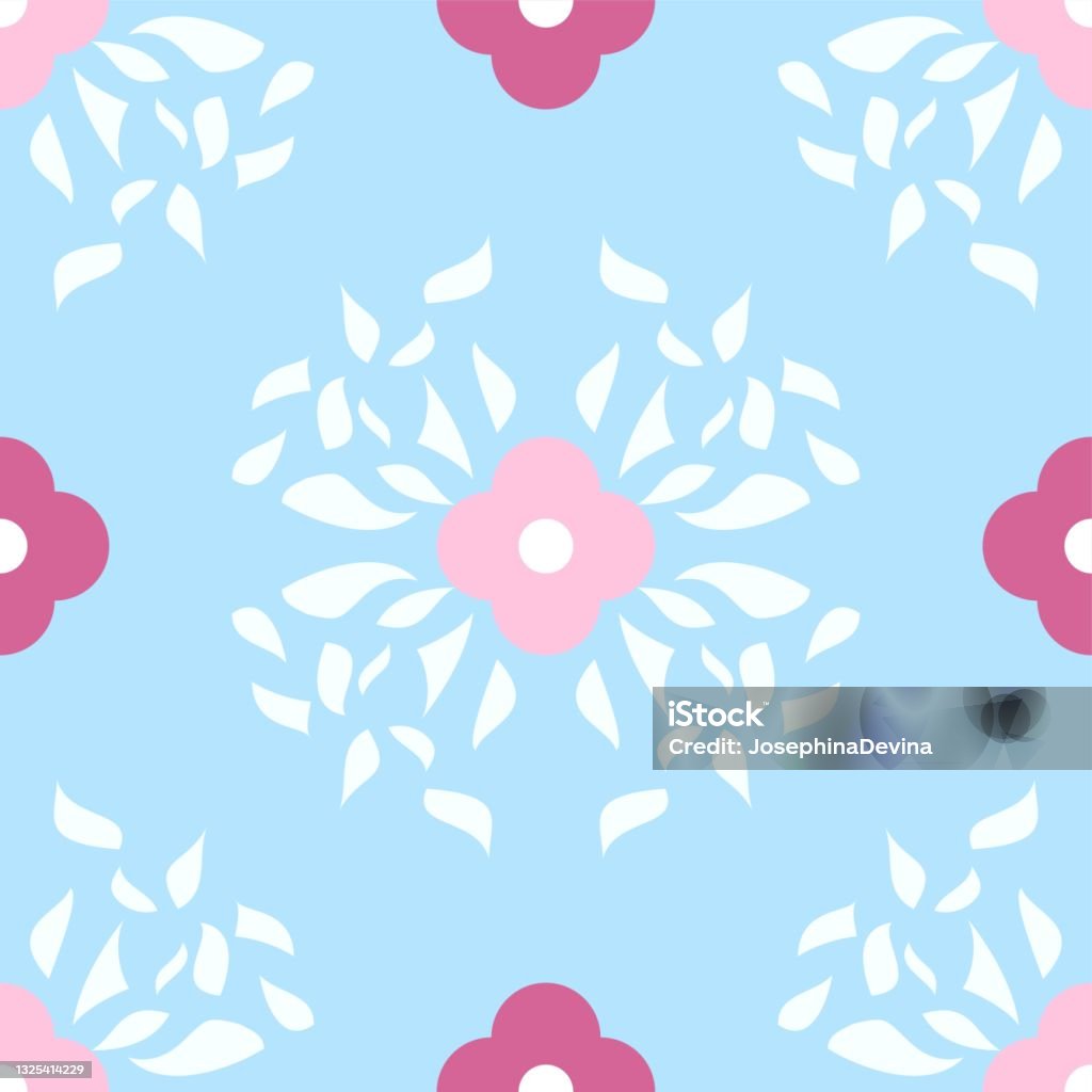 Pink Blue White Pattern Simple Decorative Floral Pattern In Pink Blue And White Stock ...