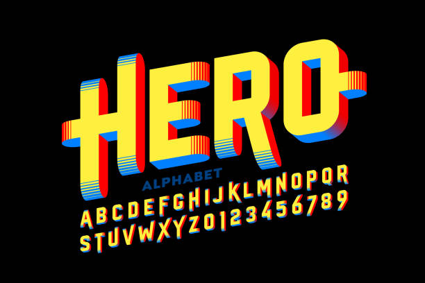 super hero stil comics 3d schriftart - comic font stock-grafiken, -clipart, -cartoons und -symbole