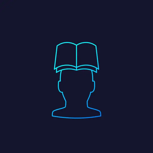 Vector illustration of book and head vector line icon