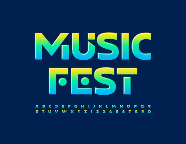 ilustraciones, imágenes clip art, dibujos animados e iconos de stock de vector cartel creativo music fest con color degradado fuente - music festival