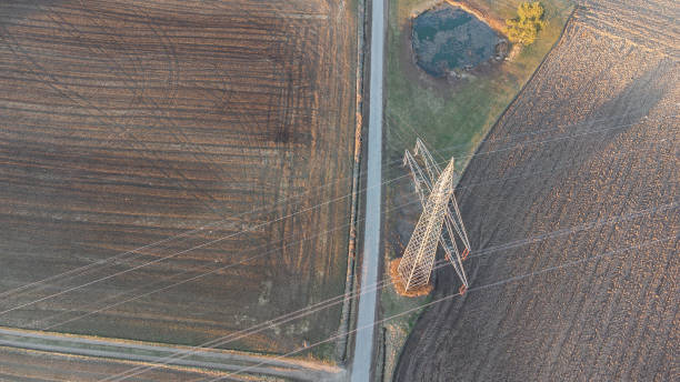 istock utility pole, ticture was taken with a drone from above 1325419833