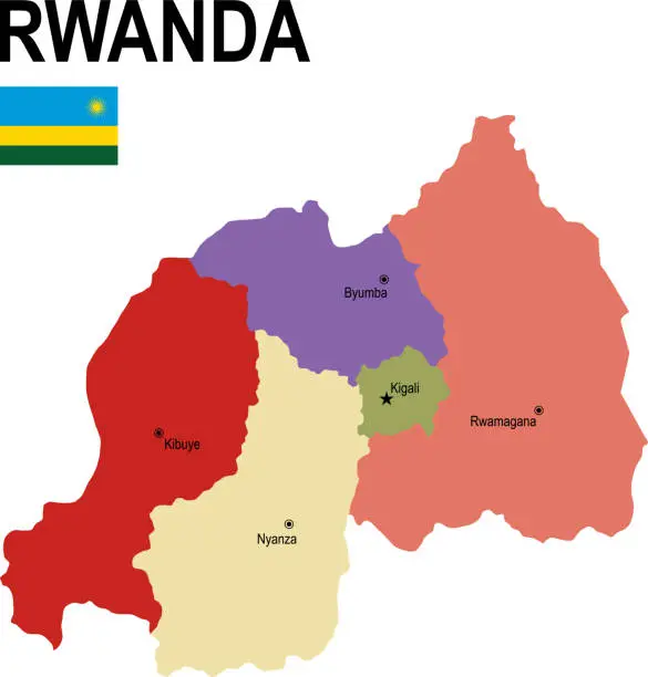 Vector illustration of Rwanda colorful flat map with flag