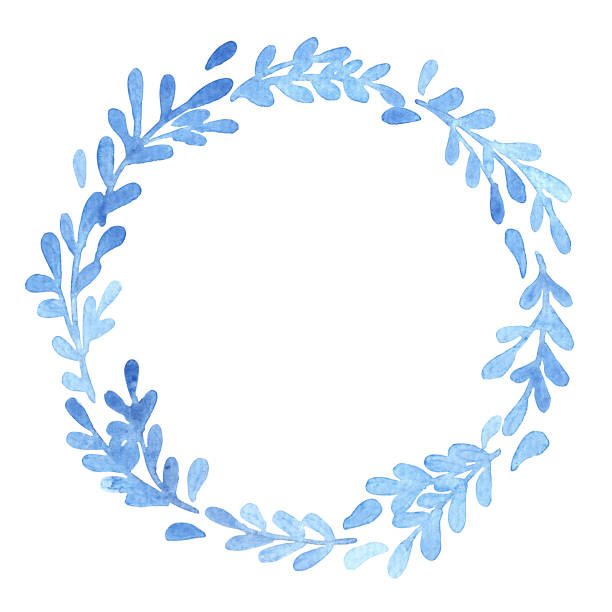 ilustrações de stock, clip art, desenhos animados e ícones de blue fern leaves, ivy wreath watercolor for decoration on natural theme, spring season ,autumn and wild concept. - fern forest ivy leaf