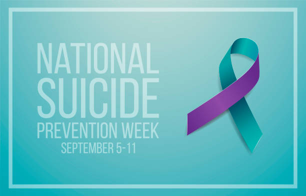 ilustrações de stock, clip art, desenhos animados e ícones de national suicide prevention week concept. banner for september 5-11 with teal and purple ribbon awareness and text.  vector illustration. - preventative