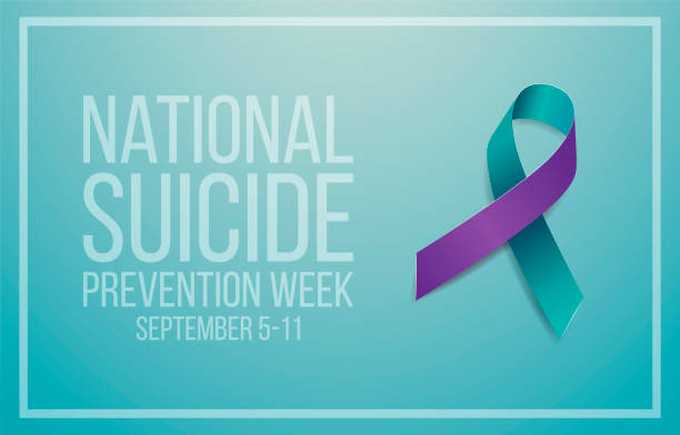 национальная концепция недели предотвращения самоубийств. баннер на 5-11 сентября с чирок и фиолетовый лентой осведомленности и текста.  век - suicide stock illustrations