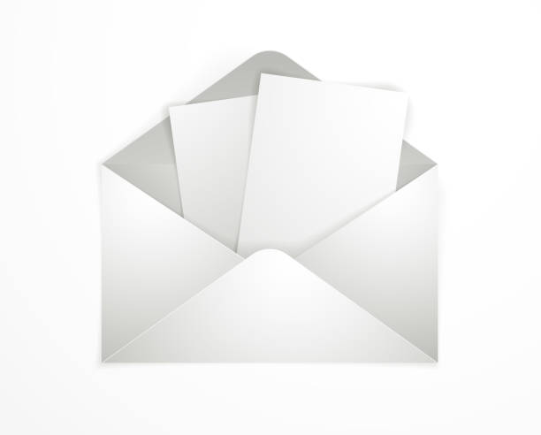 白い背景リアルなベクトル紙のイラスト、グラフィックデザイン要素メッセージ挨拶メールの上に空白のカードを持つ郵便封筒。 - envelope invitation greeting card blank点のイラスト素材／クリップアート素材／マンガ素材／アイコン素材