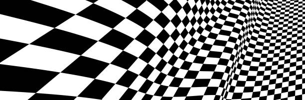 checker-muster-netz in 3d dimensionalen perspektivischen vektor abstrakten hintergrund, formel 1 rasse flagge textur, schwarz und weiß karierte illustration. - rennwagen stock-grafiken, -clipart, -cartoons und -symbole