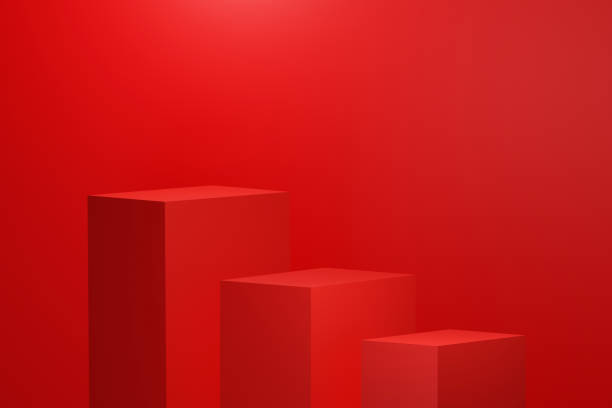 istock Blank red product presentation stands on the red background 1325428177