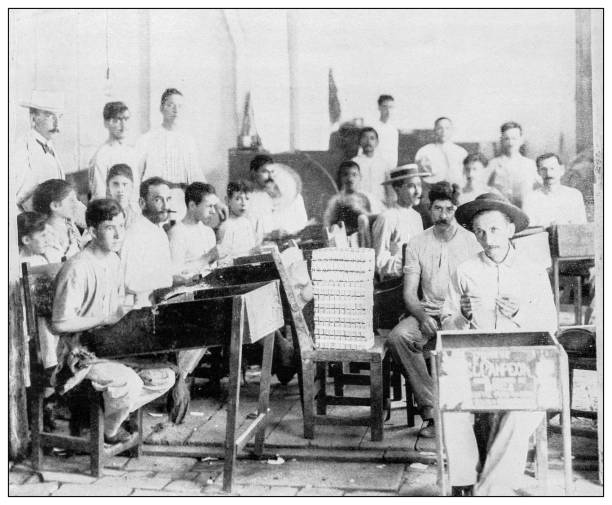 istock Antique black and white photograph: Cigarette factory, Cuba 1325431305