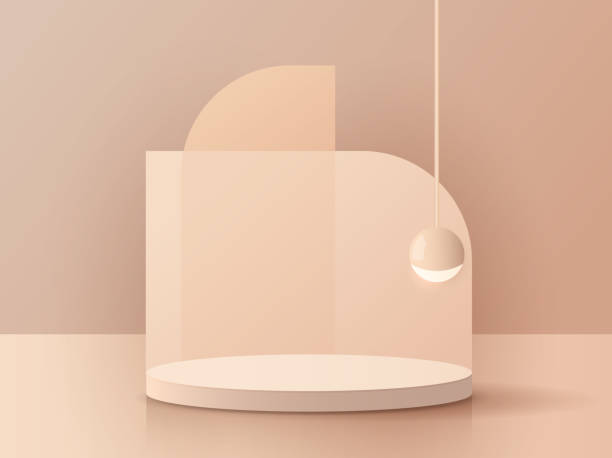 istock Cosmetic brown background minimal and premium podium display for product presentation branding and presentation. empty scene with spherical lights. studio stage with shadow. vector design 1325433670