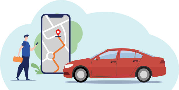 stockillustraties, clipart, cartoons en iconen met mobile gps navigation, travel and tourism concept. vector of man viewing a map on his mobile phone and looking for gps coordinates. man lost on the road to the city searches on the navigation. - lost phone