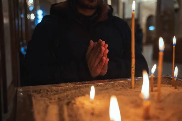 Praying, Church, Candlelight, Religion, Christianity